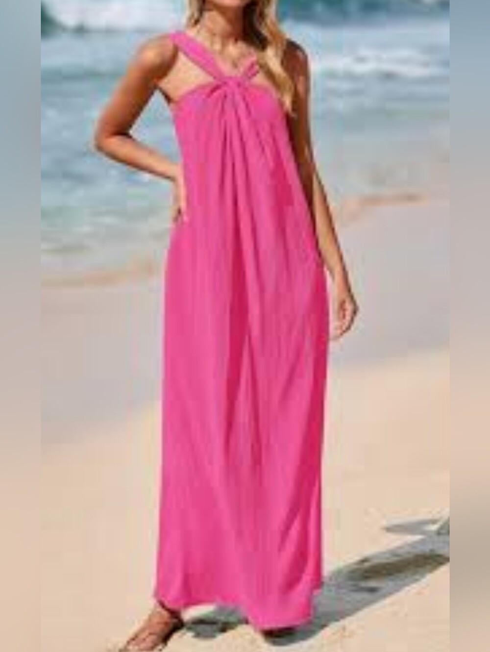 Unique Fuchsia Pink Strappy Women's Maxi Boho Dress